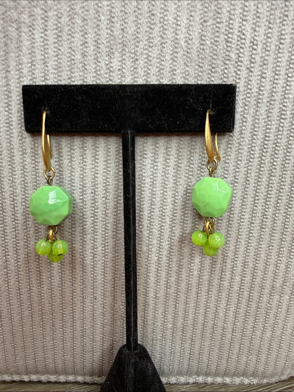 Gold Hoop Earrings with Lime Green Faceted Beads - Women Jewelry